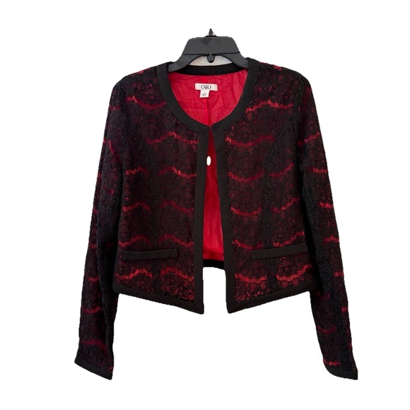 Cato Jackets & Blazers - Whimsigoth Witchy Short Asymmetrical Jacket Lace Embroidered Cato Red Black Sz M
